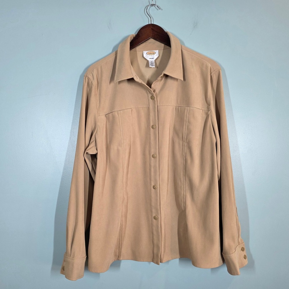 Talbots Stretch Tan Button Down Shacket Women's X… - image 1